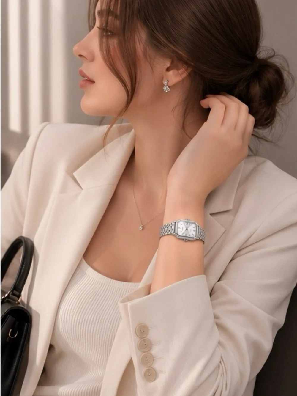Women’s Silver Rectangle Bracelet Watch | Elegant Minimalist Quartz Wristwatch